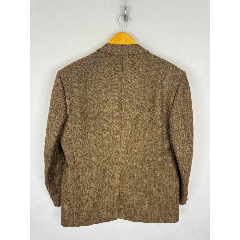 Harris Tweed Moores Mens 44 Reg Brown Herringbone Wool Blazer Sport Coat Vintage